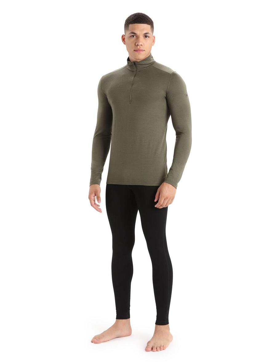 Men's Icebreaker Merino 200 Oasis Long Sleeve Half Zip Thermal Top Base Layers Loden | CA 1589DFMN